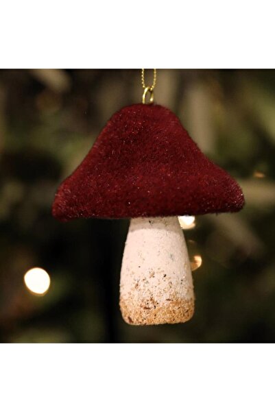 Ritzz Mushroom Figured Hanging Decorative Ornament 10 cm - Burgundy