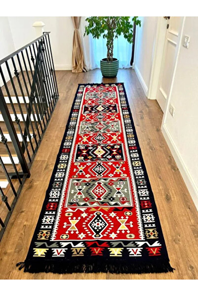 OEM Traditional reversible rug, size 80 x 300 cm, navy and red H&H104