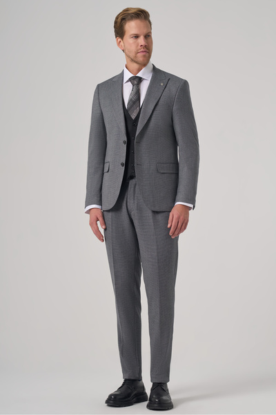 Morven Men's Black Polyviscon Trend Patterned Slim Fit Vest Set Combination Suit