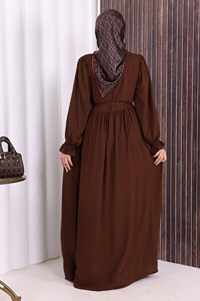 Bym Fashion Button Detail Dress 6055 Brown