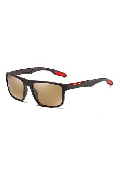 GERICOM Sport Sunglasses, Rectangular, Polarized, UV Filter, Brown Lens, Brown-Red Frame