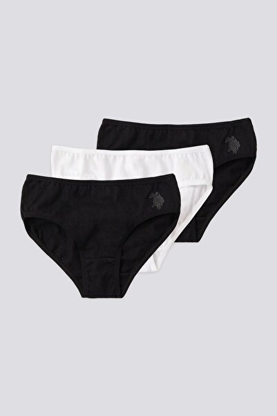 U.S. Polo Assn. 3-Pack Black and White Color Girls' Underwear, 100% Cotton, 2 Pieces Black 1 Piece White