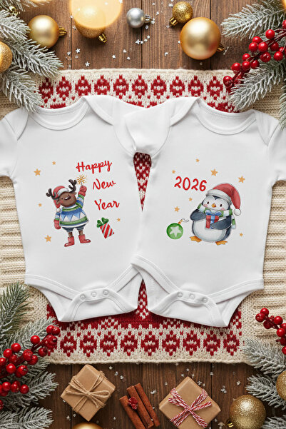 Messido 2-Piece New Year Themed Printed Baby Bodysuit Set (100% Cotton)