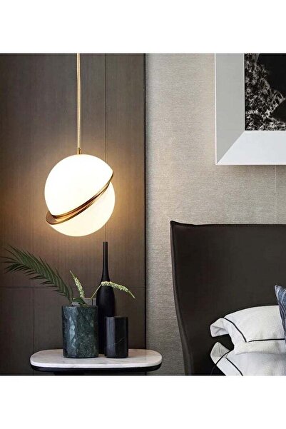 Generic Modern hanging spherical ceiling chandelier white with gold aluminum frame, 25 cm