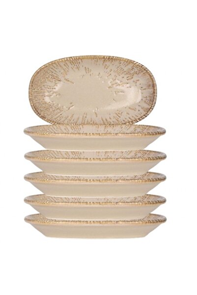 Bonna Set 6 farfurii ovale Snell Sand portelan 15x8cm
