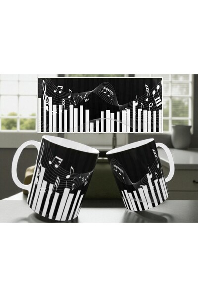 ALPŞAN TİCARET Piano Printed Mug Cup Gift for Music Teacher Mug Cup Sheet Music and Piano Mug Cup