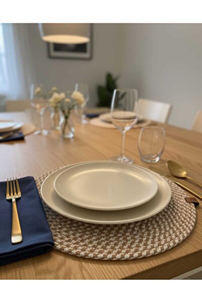 MTG JÜT TASARIM Sütlü Kahve Yuvarlak Model Düz Jüt Amerikan Servis (Supla) – ...