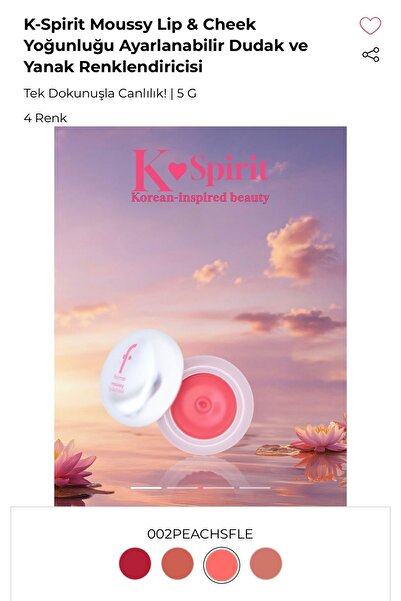 Flormar K-Spirit Moussy Lip & Cheek Dudak ve Yanak Renklendiricisi - 002 Peachsfle
