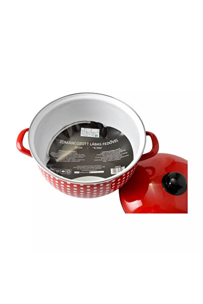 Perfect Home Enameled steel pot with lid, red polka dot pattern, 24 cm, 6 liters