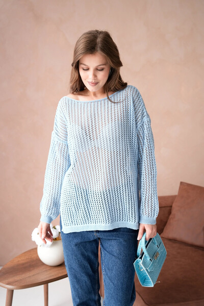 Park Karon Women's Boat Neck Knit Detail Slit Knitwear Sweater