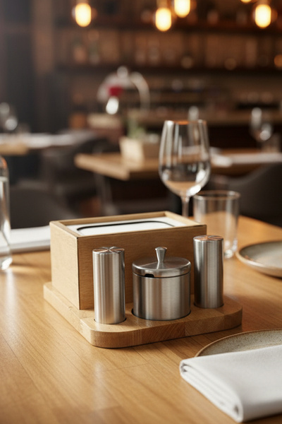 FİTHOME Solid Wood Salt Shaker Spice Rack Menaj Set Stainless Professional Presentation for Cafes Restaurants and Hotels