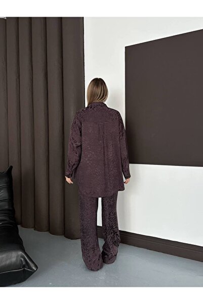 alenmoda Patterned Satin Shirt Set