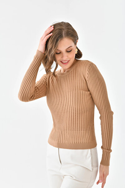 Park Karon Women's Crew Neck Knit Detail Knitwear Sweater