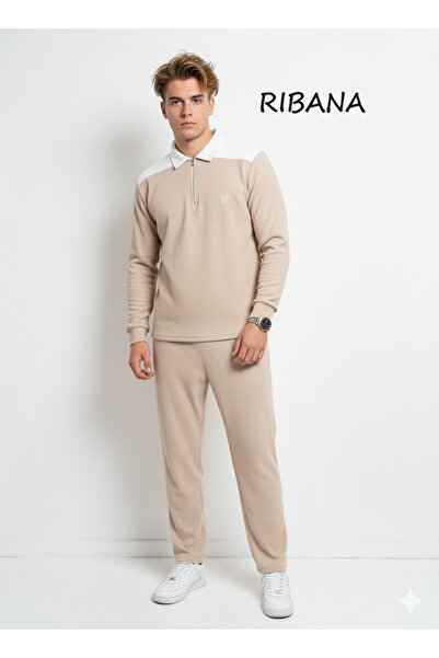 ribana Unisex Printed Pocket Elastic Waist Zippered Shirt Collar Bottom-Top 2-Piece Set