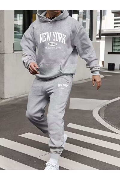 ship master Men's Thick Fleece Hoodie & Sweatpants Set'New York' Printed |   Comfortable Pajama Set