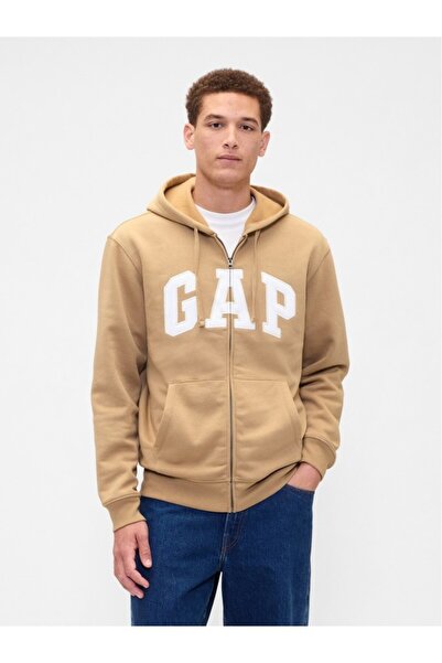 GAP Men's Cream Logo Relaxed Fleece Zip-Up Sweatshirt