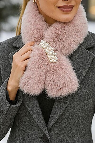 Neşeli Butik Women's Plush Neck Collar with Pearl Accessories Nbaks032