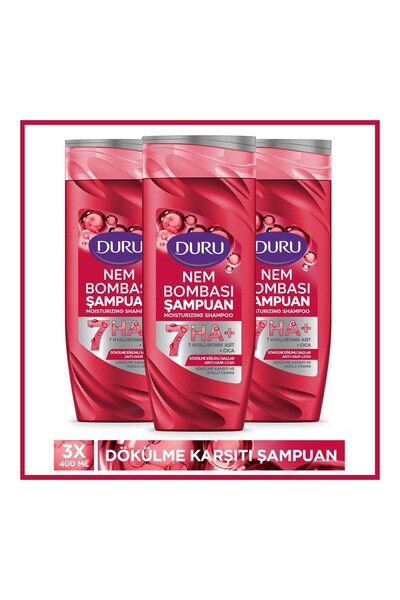 Duru Nem Bombası Dökülme Eğilimli Saçlar Için Dökülme Karşıtı Şampuan 3x400 ml