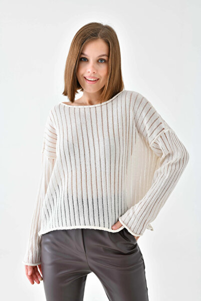 Park Karon Women's Boat Neck Knit Detail Casual Knitwear Sweater