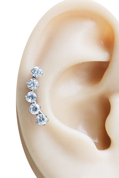 Cadının Dükkanı Zirkon Taşlı Sıralı Figür 316L Çelik Helix Kıkırdak Lobe Auri...