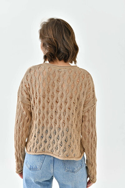 Park Karon Women's Crew Neck Knit Detail Knitwear Sweater