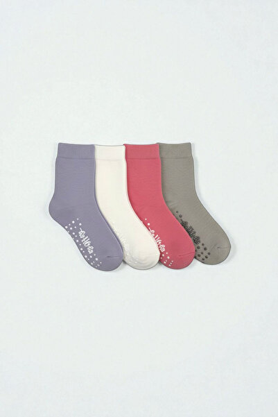 Ollero 4 Pairs of Non-Slip Sole Thick Terry Socks for Girls