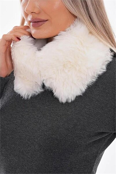 Neşeli Butik Women's Ecru Winter Magnetic Neck Collar Nbaks038