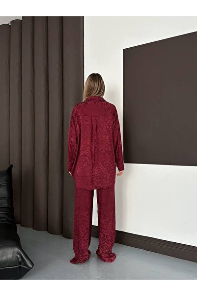 alenmoda Patterned Satin Shirt Set