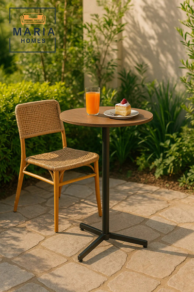 MARIA HOMES Modern Brown Round High Table 60×104 cm – Tall Café Bar Table with Metal Base