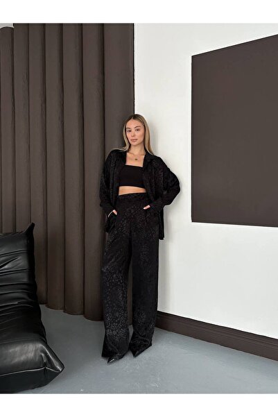 alenmoda Patterned Satin Shirt Set