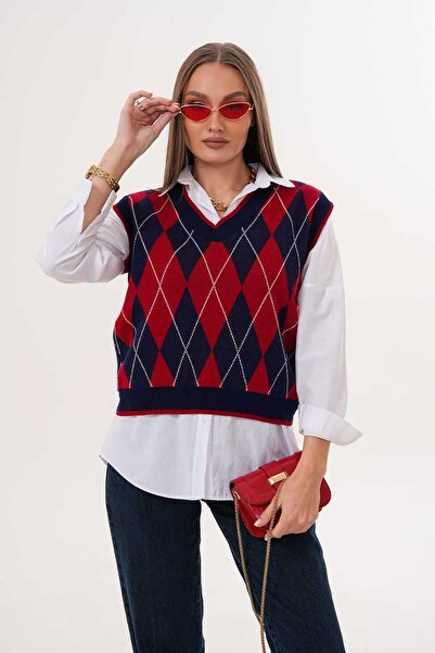 Laressi V-Neck Diamond Patterned Knitwear Sweater
