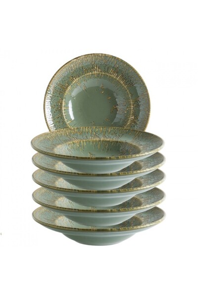 Bonna Set of 6 gourmet deep plates Snell Sage 24cm, 400ml made of porcelain