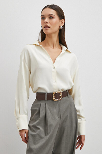 Never more Viscose Satin Shirt Ecru
