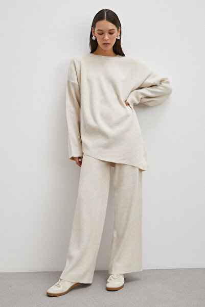 Never more Skirt with Crossed Pants Crew Neck Suit Ecru