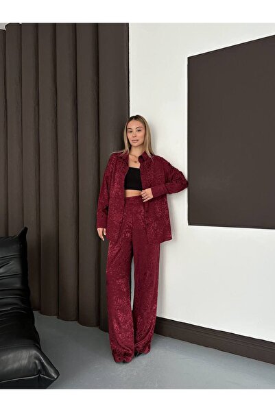 alenmoda Patterned Satin Shirt Set