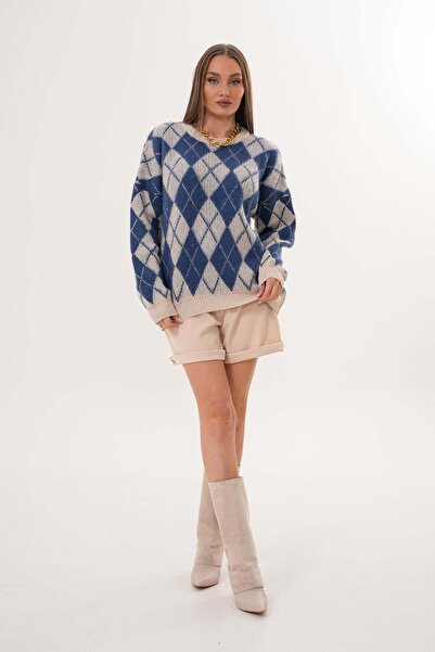 Laressi طاقم الرقبة البقلاوة منقوشة سترة تريكو