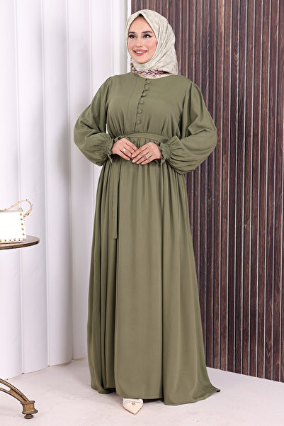 Bym Fashion Button Detail Dress 6055 Khaki