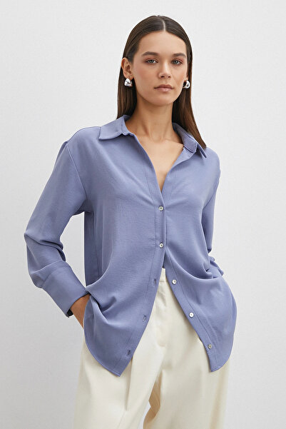 Never more Basic Polyester Shirt Indigo