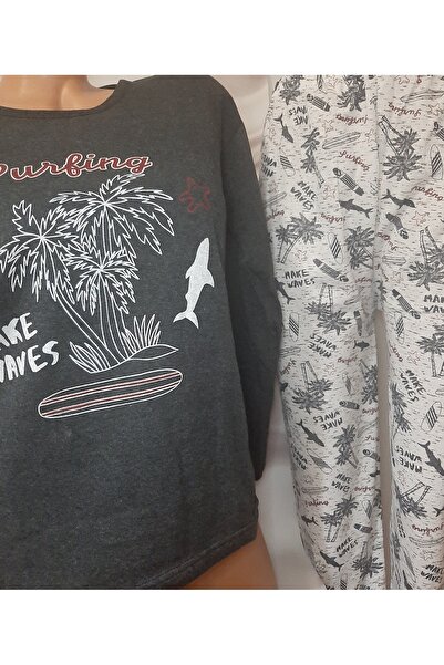 Butik Dark Gray Long-Sleeved Top and Long Bottom Women's Pajama Set