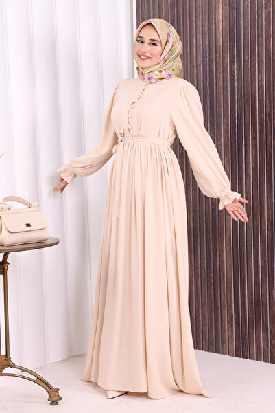 Bym Fashion Button Detail Dress 6055 Stone