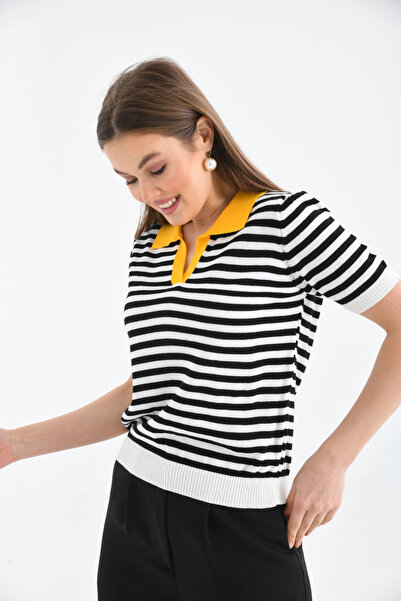 Park Karon    Women's Polo Neck Striped Knitwear Sweater