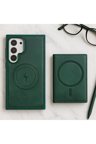 madamcase SAMSUNG S24 ULTRA YEŞİL RENK DERİ CÜZDANLI KARTLIKLI MAGSAFE ÖZELLİ...