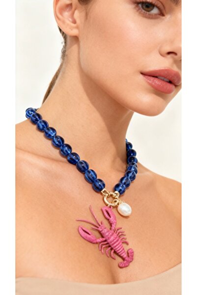 SR Jewelry Box Istakoz Figürlü Mavi Boncuklu Kolye – Y2K Tarz, Yaz Koleksiyon...