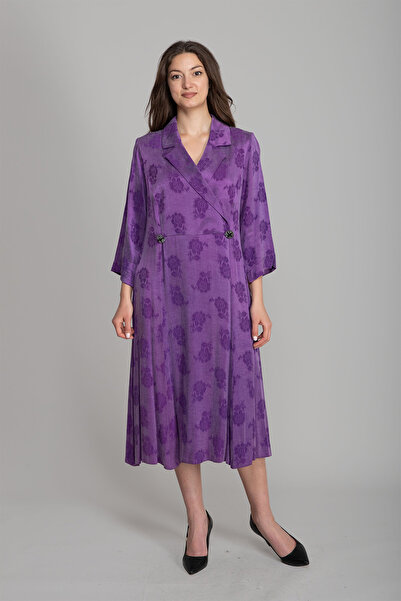 GUMANIZE Women's Shirt Collar Jacquard Cupro Dress