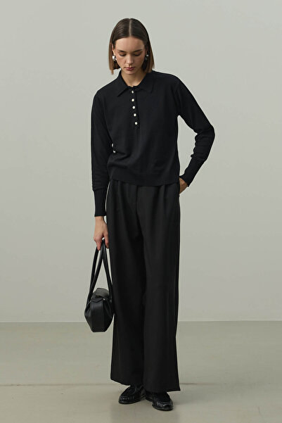 Fahhar Long Sleeve Polo Neck Knitwear Black