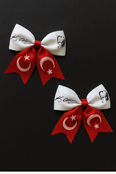 Massaltay Ataturk Signed Turkish Flag Hair Clip Set 2 Pieces – April 23 October 29 Republic Day