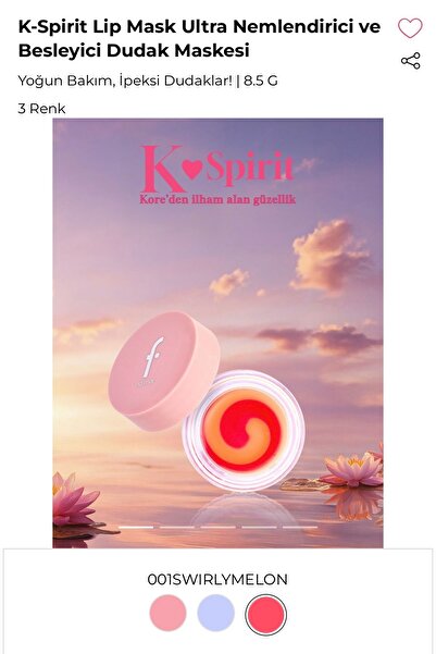 Flormar K-Spirit Lip Mask Ultra Nemlendirici ve Besleyici Dudak Maskesi - 001 Swirlymelon