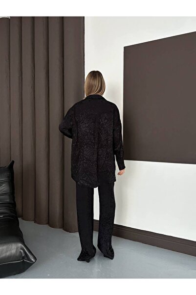 alenmoda Patterned Satin Shirt Set