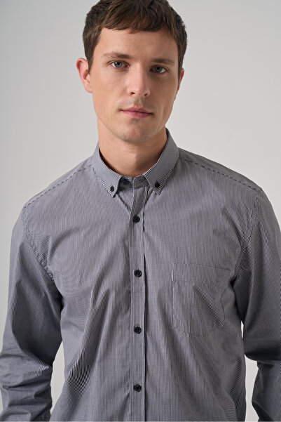 Morven Men's Black Cotton Trend Pitikareli Regular Fit Buttoned Collar Shirt