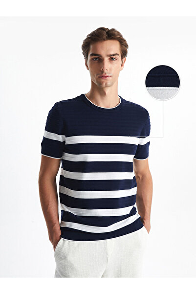 LC Waikiki New Season Crew Neck Short Sleeve Striped Men's Knitwear Sweater